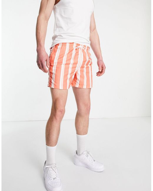 Bershka Swim Shorts With Vertical Stripes in Orange for Men | Lyst