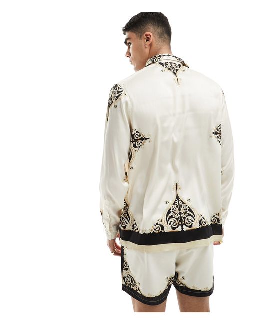Chemise d'ensemble décontractée en satin avec imprimé bordure baroque ASOS pour homme en coloris White