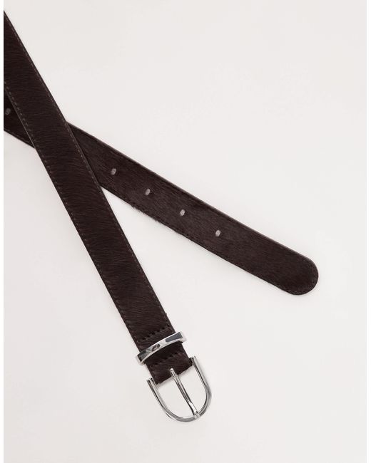 ARKET Gray Leather Pony Hair Belt