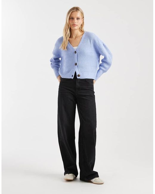 Vero Moda Blue Button Through Chunky Rib Cardigan