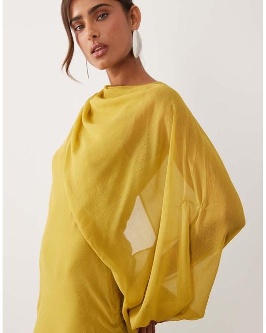 ASOS Yellow Draped One Sleeve Bias Maxi Dress
