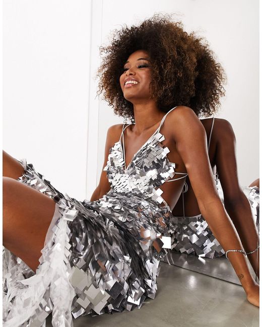 ASOS Square Paillette Sequin Midi Dress in Metallic | Lyst