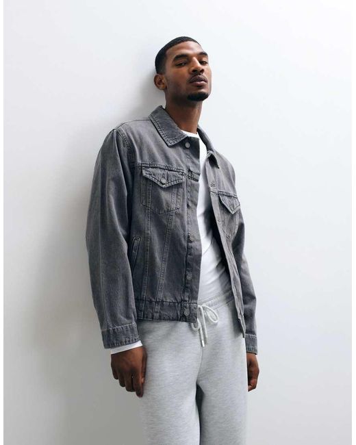 ASOS Gray Circular Design Collection Denim Trucker Jacket for men