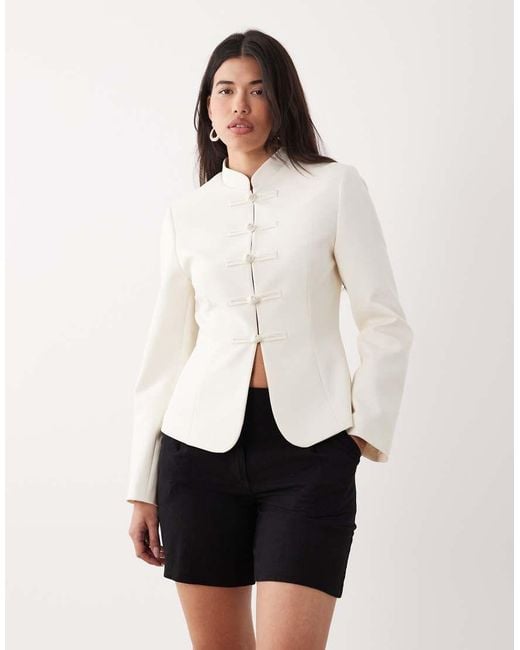 ASOS Natural Cinched Mandarin Collar Blazer