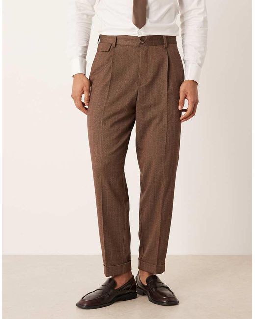 ASOS Natural Relaxed Tapered Wool Look Suit Trousers for men