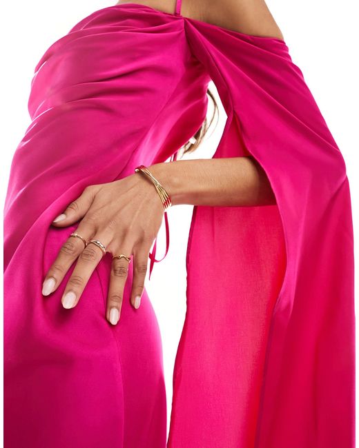ASOS Pink Satin Cold Shoulder Maxi Dress With exaggerated Sleeve