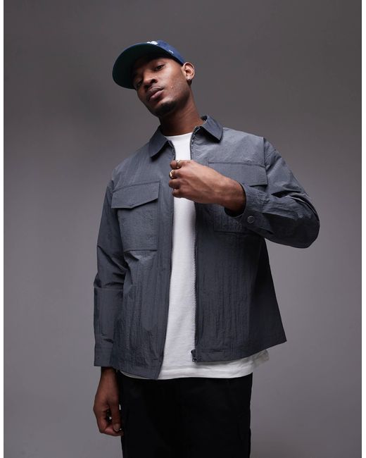 Topman Gray Lightweight Ripstop Jacket for men
