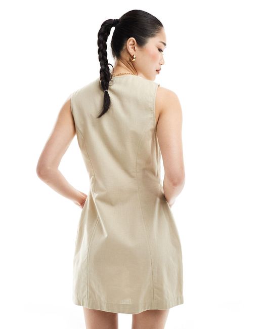 ASOS Natural Mini Button Through Linen Waistcoat Dress