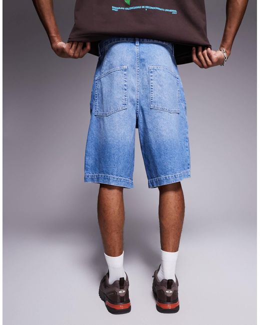 ASOS Blue Long Length Denim Jorts With Twisted Seam for men