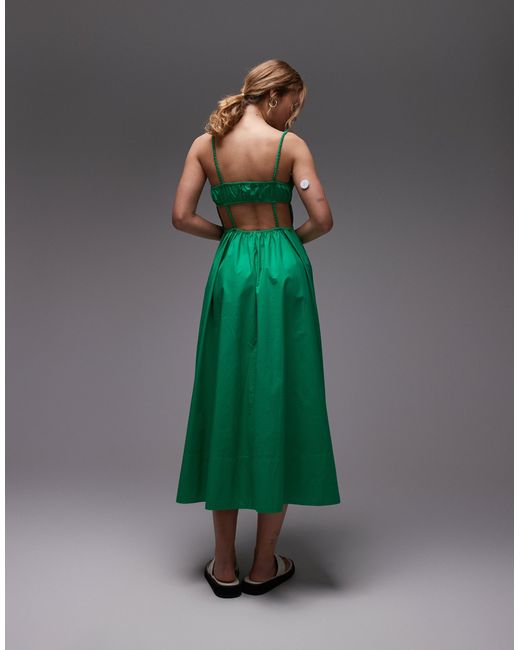 Robe froncée mi-longue en popeline TOPSHOP en coloris Green