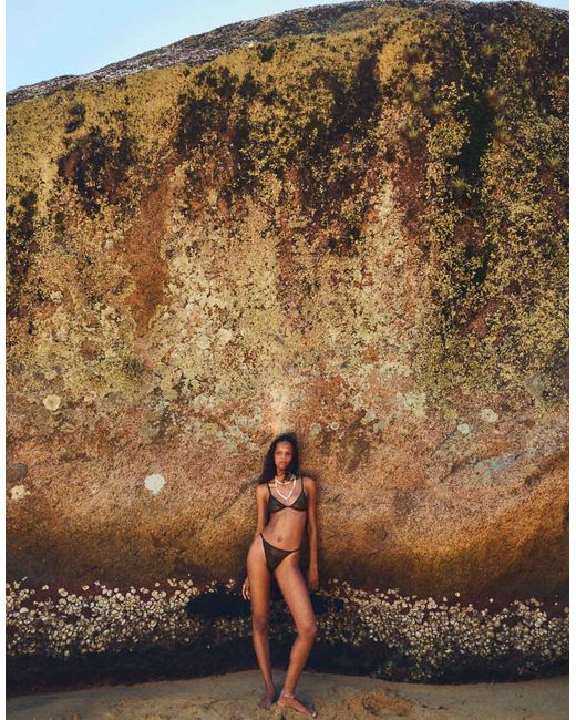 Bershka Black Laminated Effect Triangle Bikini Top