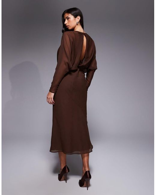 ASOS Brown Slouchy Hip Bias Cut Asymmetric Midi Dress