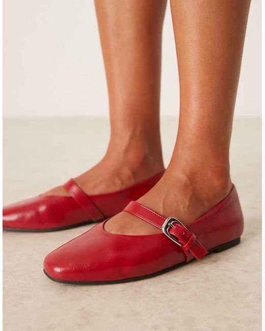 ASOS Red Wide Fit Leah Mary Jane Ballets