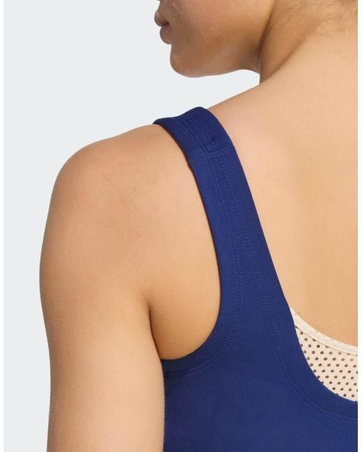 Adidas Originals Blue Hyperglam 3-stripes Color Block Light Support Bra