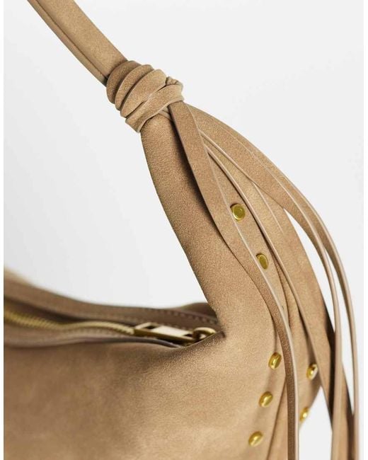 Gina Tricot Metallic Slouchy Faux Suede Shoulder Bag With Gold Stud Detail
