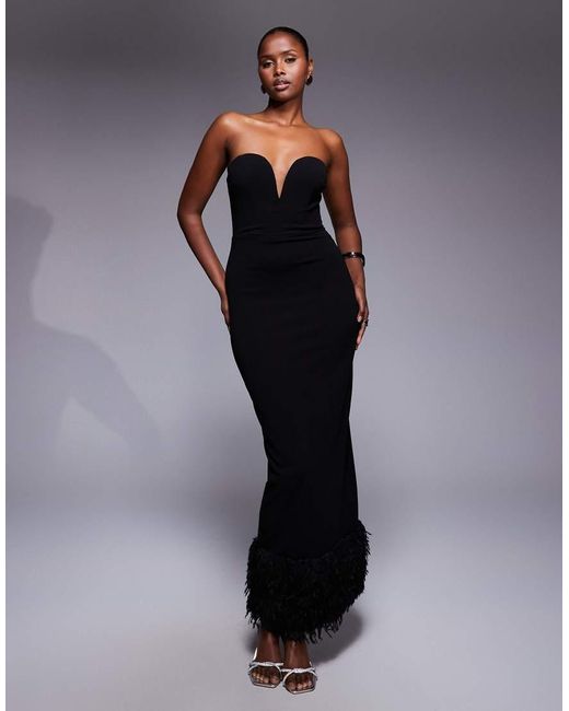 TFNC London Blue Bandeau Maxi Dress With Faux Fur Trim