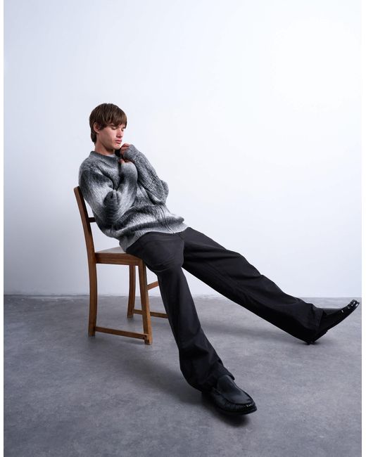 Topman Gray Knitted Blend Zip Through Cardigan for men