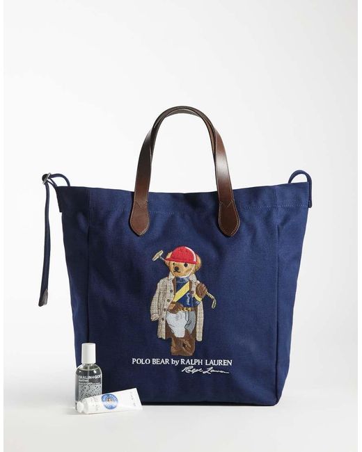 Polo Ralph Lauren Blue Embroidered Bear Tote Bag for men