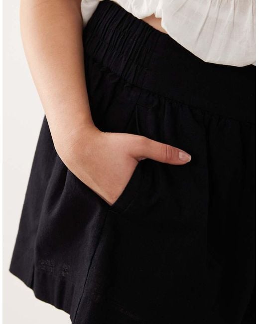 ASOS Black Asos Design Curve Linen Look Pull On Shorts