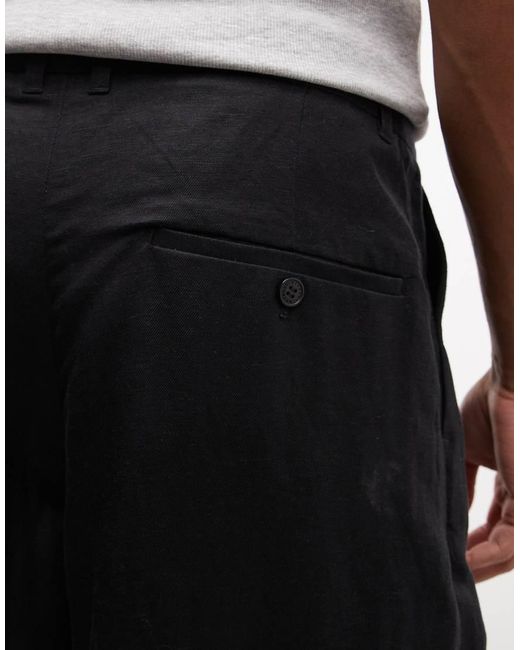 Weekday Black Linen Wide Leg Tailored Trousers With Front Pleats for men
