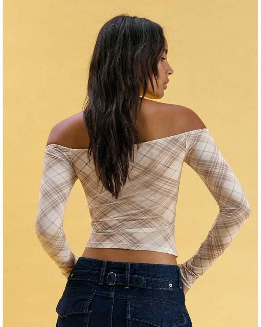 Bershka Blue Long Sleeve Corset Lace-Up T-Shirt