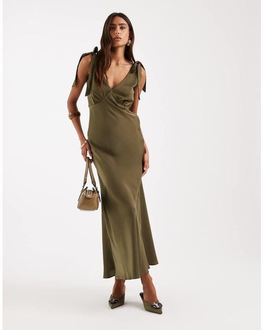 New Look Green Tie Shoulder Satin Midi Dress