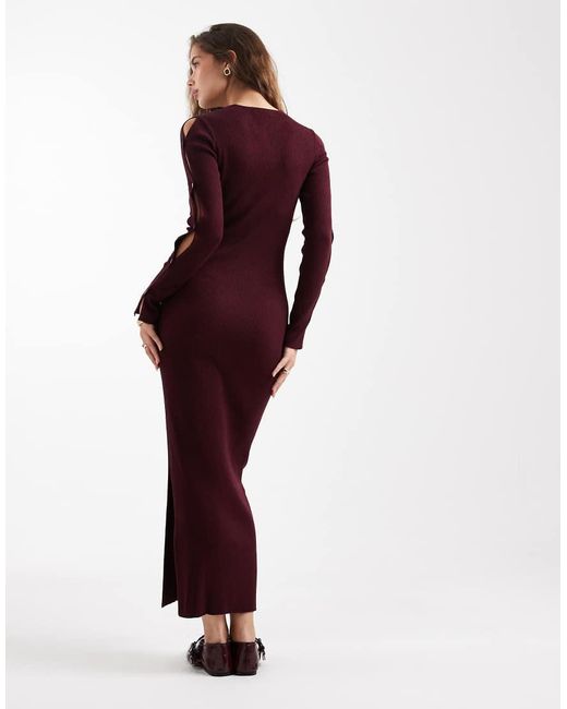 Mango Red Teen Knitted Maxi Dress With Sleeve Button Detail