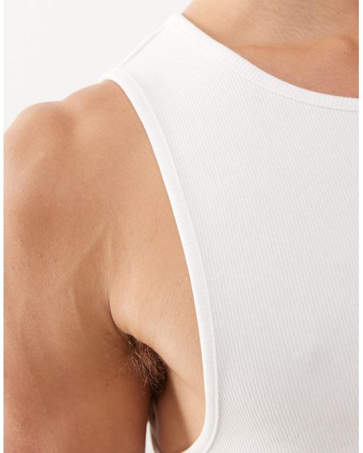 Collusion White Ribbed Tank Top for men