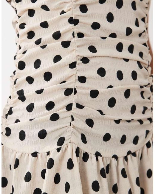 Brave Soul White Strappy Midi Polka Dot Dress With Drop Waist
