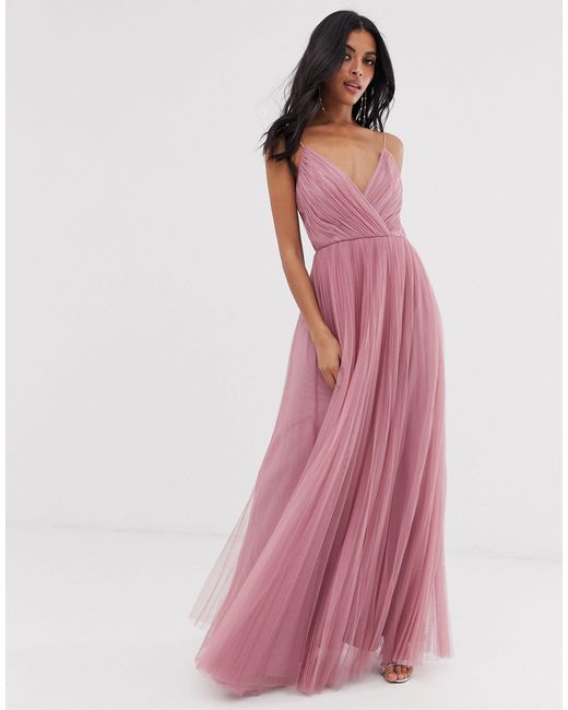 ASOS Cami Pleated Tulle Maxi Dress in 