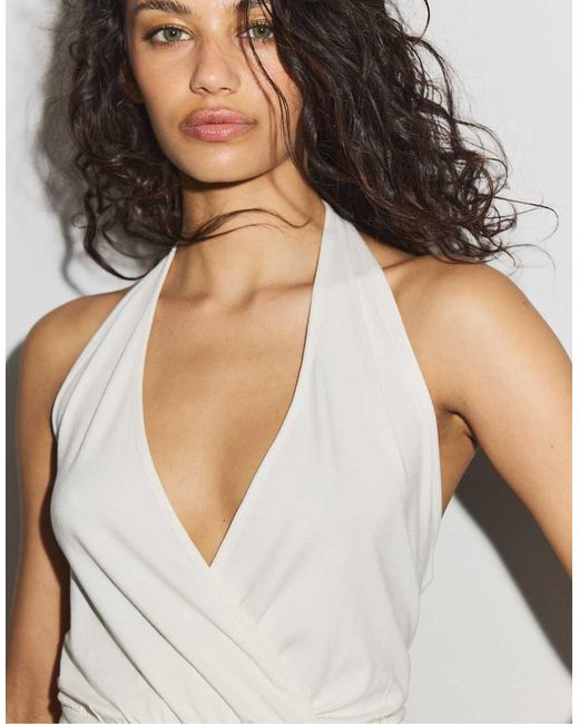 Stradivarius White Halter Neck Wrap Top