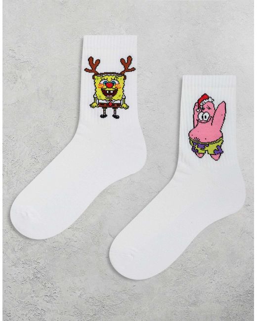 ASOS White Christmas 2 Pack Socks With Spongebob Graphic for men