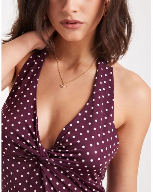 Miss Selfridge Purple Polka Dot Twist Front Mini Dress