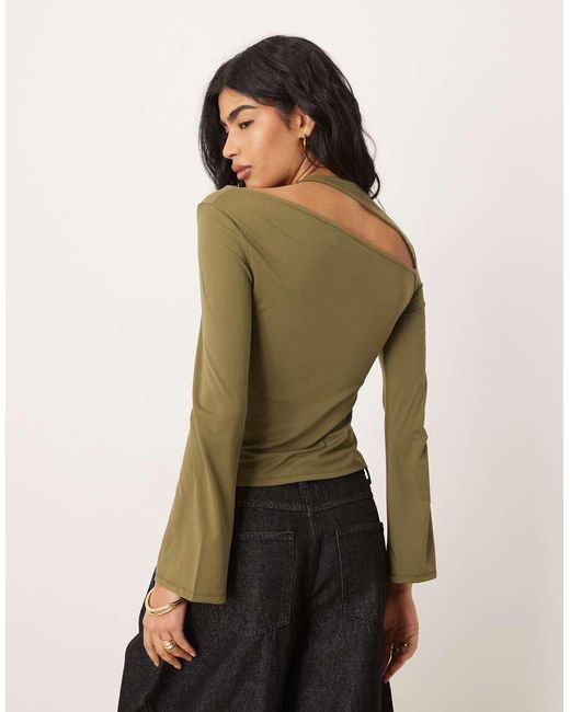 ASOS Green Cotton Touch Long Sleeve Top With Cut Out Detail