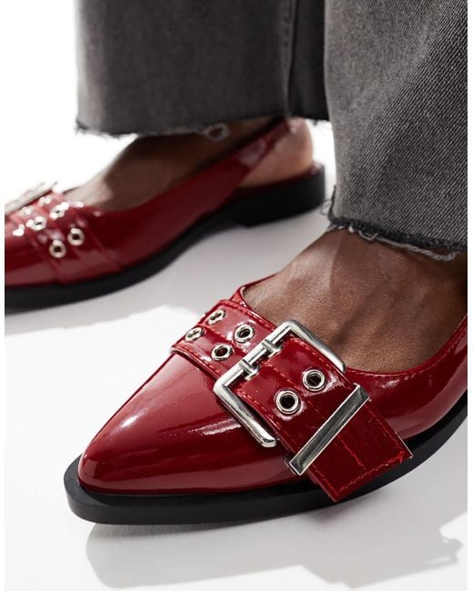 SEQWL Red Vardy Sling Back Sandals With Buckle Detail
