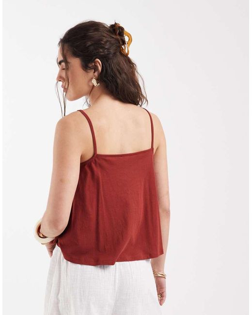 New Look Red V Neck Trim Detail Cami