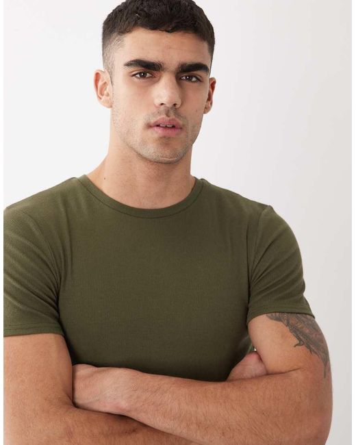 ASOS Green Essentials Muscle Fit T-shirt for men