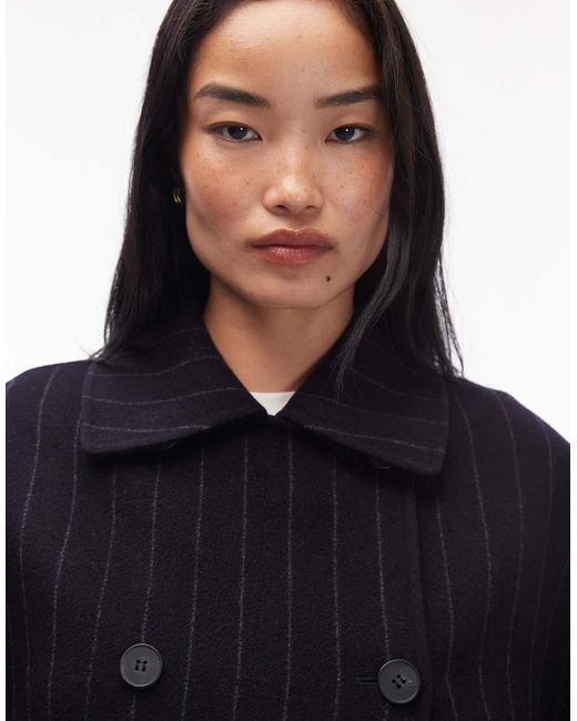 & Other Stories Black Wool Double Breasted Cropped Coat In Pin Stripe