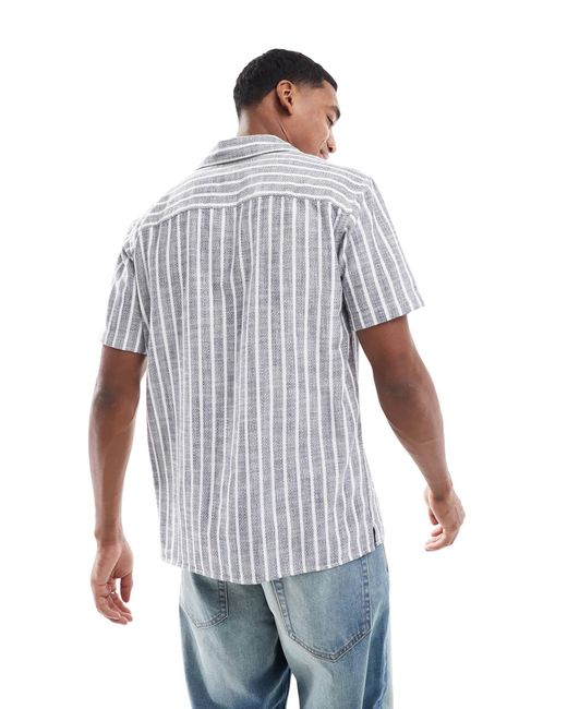Chemise manches courtes texturée à col à revers avec rayures JJ Rebel pour homme en coloris White