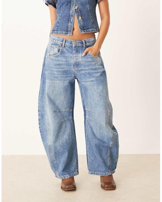 Free People Blue Good Luck Mid Rise Barrel Jean