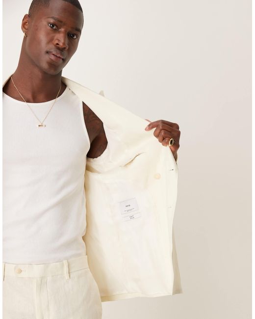 Mango Natural Slim Fit Double Breasted Linen Suit Blazer for men