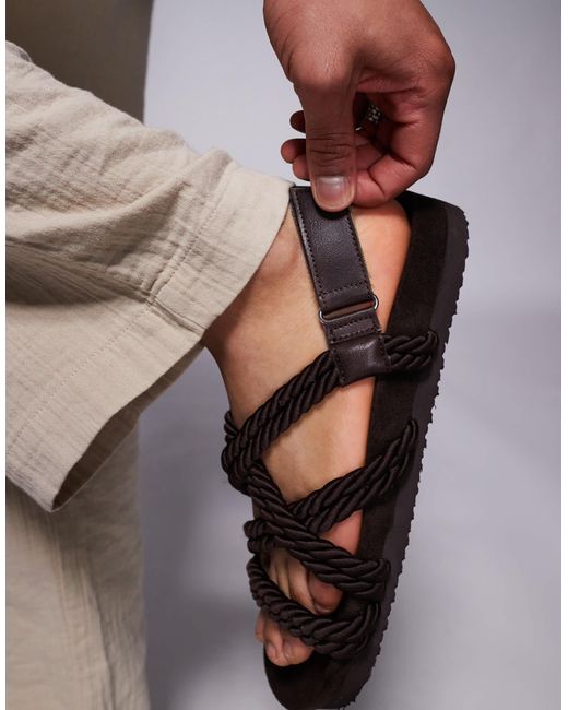 ASOS Brown Cross Strap Rope Sandals for men