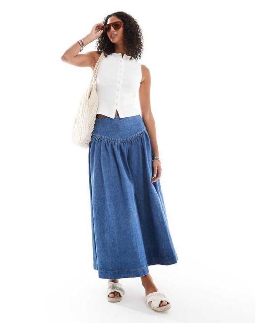 ASOS Blue Denim Drop Waist Maxi Skirt