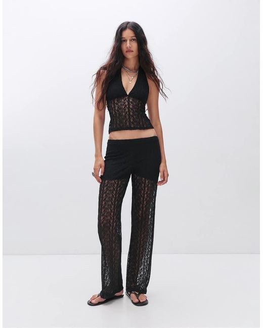 Pull&Bear Black Wide-leg Knit Pants