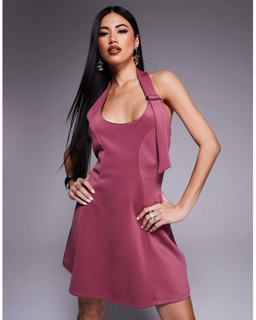 Robe courte dos nu en néoprène avec bretelles à boucle - mûre ASOS en coloris Pink