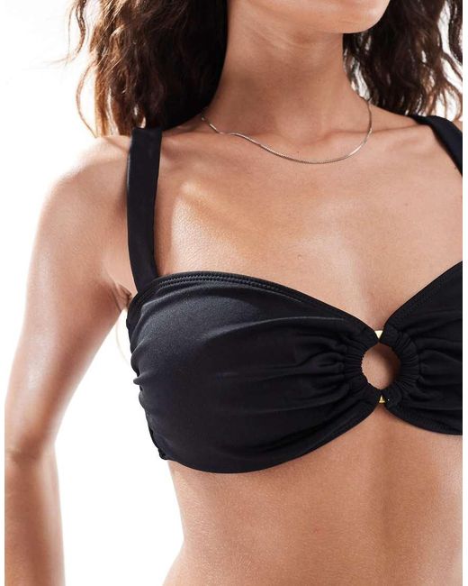 4th & Reckless Black Gold Ring Detail Bikini Top Co-ord