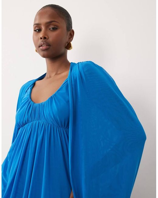 ASOS Blue Mesh Bubble Cape Detail Mini Dress