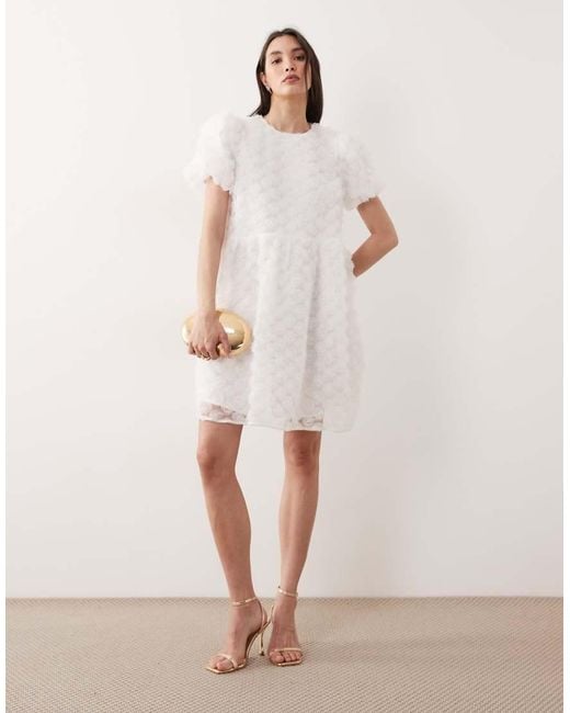 Y.A.S Natural 3d Textured Rose Mini Smock Dress