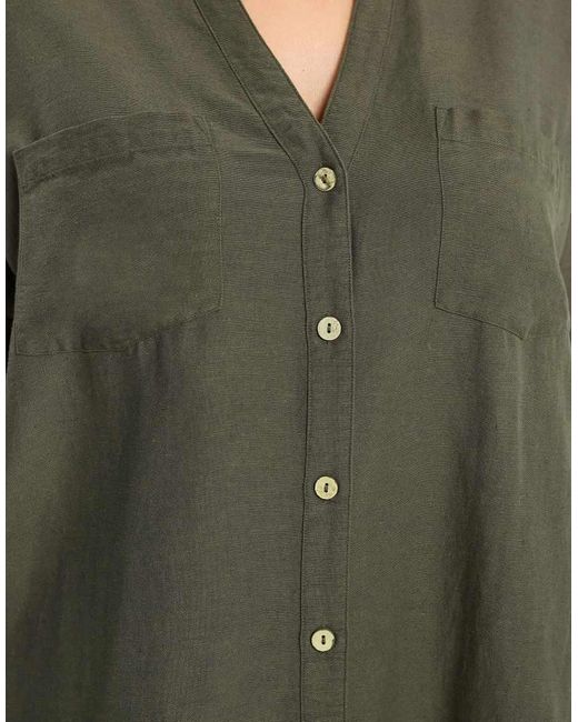 Yours Clothing Green Short Sleeve Linen Shirt
