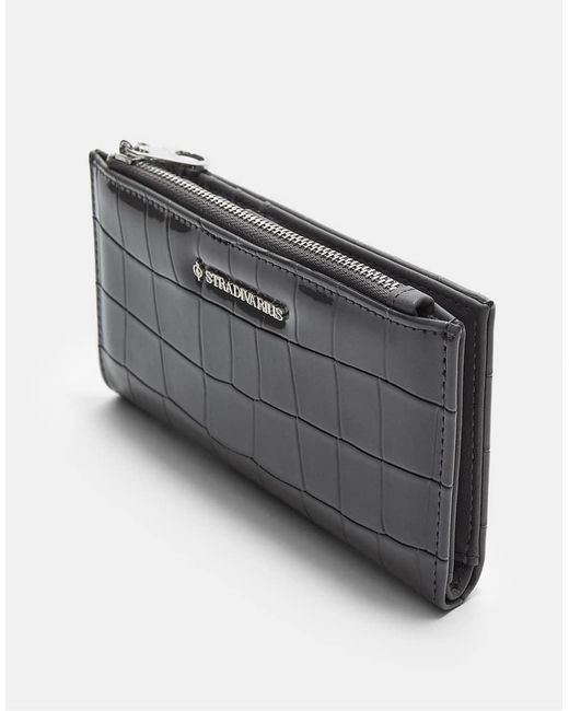 Stradivarius Gray Basic Mock Croc Wallet